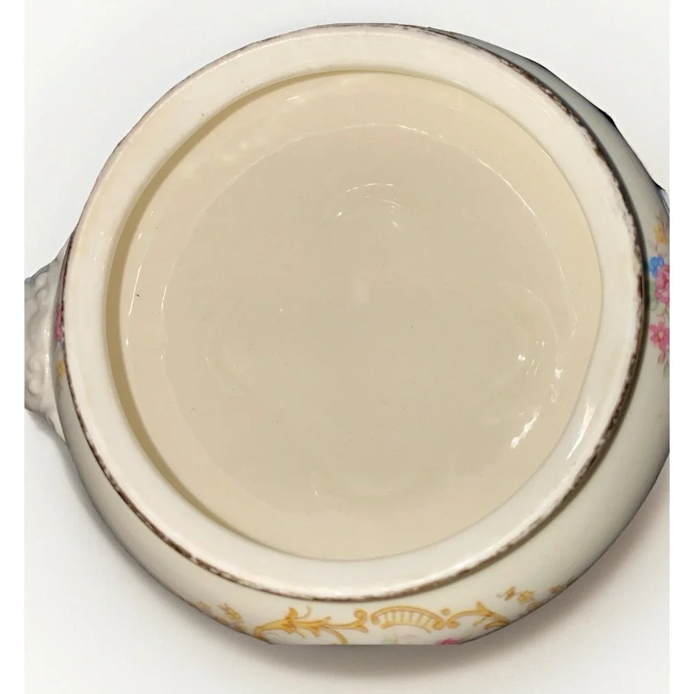 Homer Laughlin Eggshell Nautilus Aristocrat Floral Sugar Bowl Rare Handle Design
